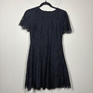 Madewell Size 2 Lace Mini Shift Dress Black Cotton Nylon Blend Hourglass Raw Hem